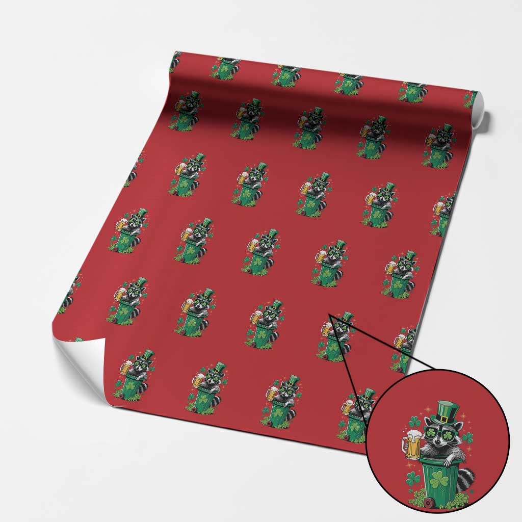 Funny St.Patrick's Day Raccoon Wrapping Paper Roll Patrick Drinking Irish - Wonder Print Shop
