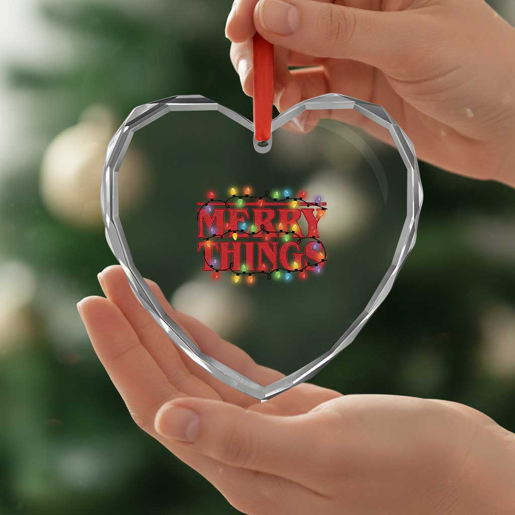 Funny Stranger Christmas Heart Crystal Glass Ornament Merry Things Xmas Movie Neon Lights - Wonder Print Shop