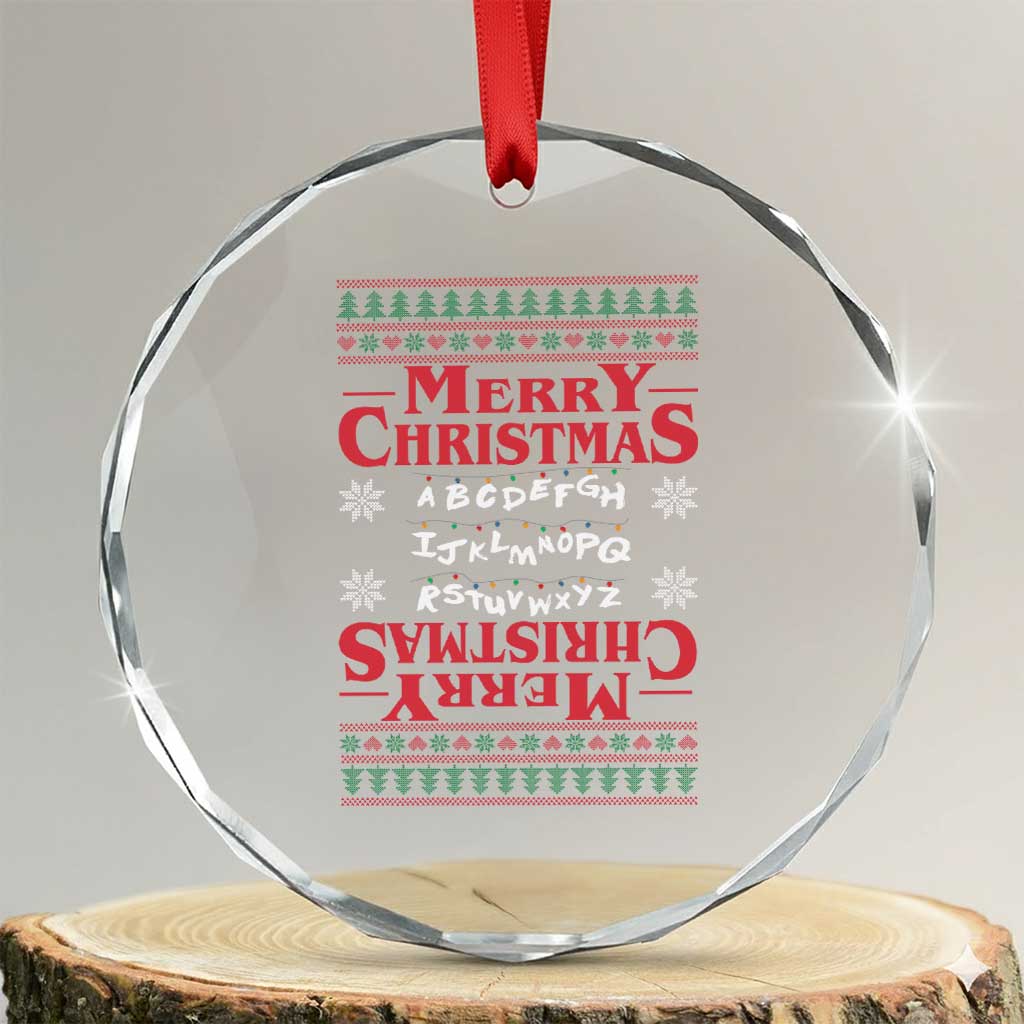 Funny Stranger Xmas Crystal Glass Ornament Merry Christmas Alphabet Neon Lights Movie - Wonder Print Shop