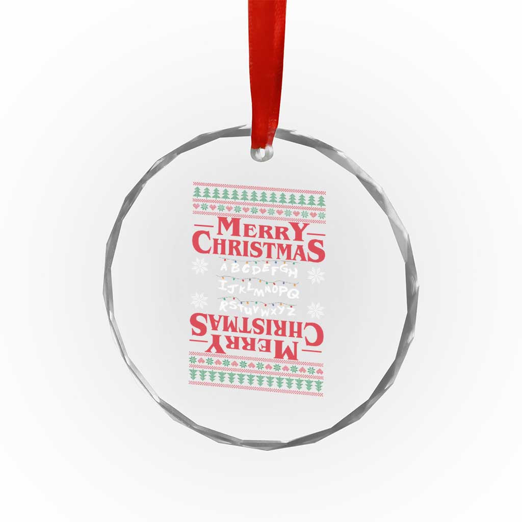Funny Stranger Xmas Crystal Glass Ornament Merry Christmas Alphabet Neon Lights Movie - Wonder Print Shop
