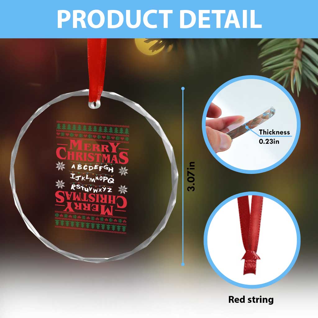 Funny Stranger Xmas Crystal Glass Ornament Merry Christmas Alphabet Neon Lights Movie - Wonder Print Shop
