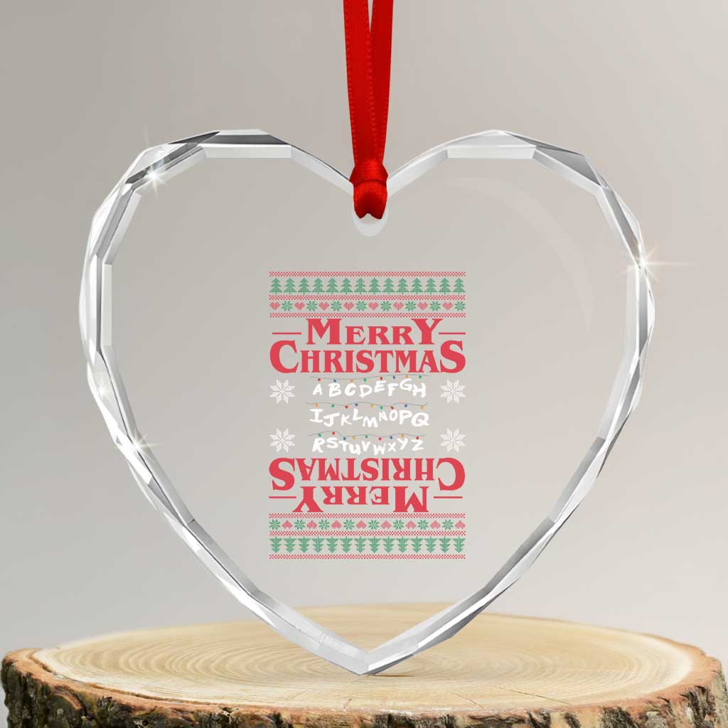 Funny Stranger Xmas Heart Crystal Glass Ornament Merry Christmas Alphabet Neon Lights Movie - Wonder Print Shop