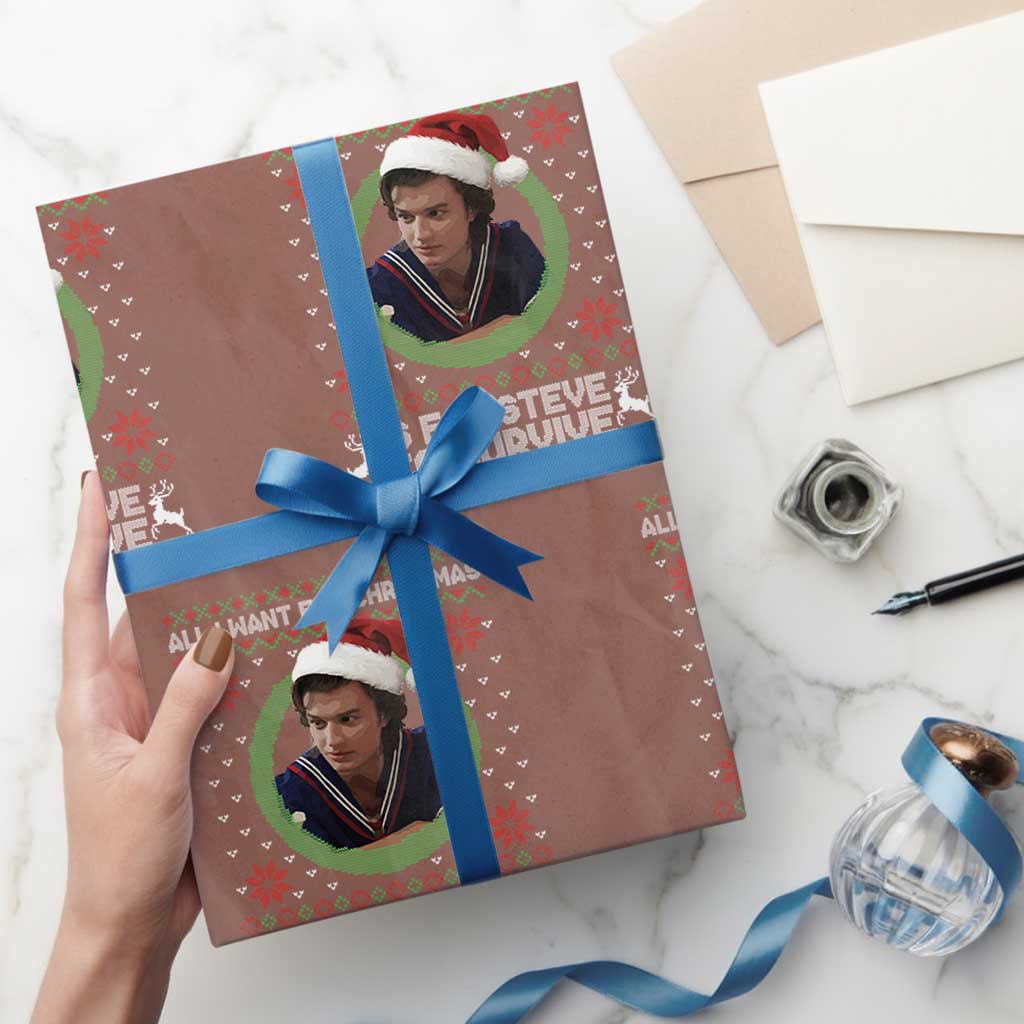 Funny Stranger Xmas Survival Wishes Wrapping Paper Roll All I Want for Christmas is Steve to Survive Fan Gift - Wonder Print Shop