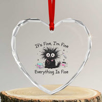 Funny Stressed Black Cat Nursing Student Life Heart Crystal Glass Ornament ts Fine Im Fine Everything Is Fine