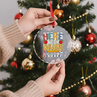 Funny Striped Teacher Back To School Crystal Glass Ornament Here We Go Again Welcome Back