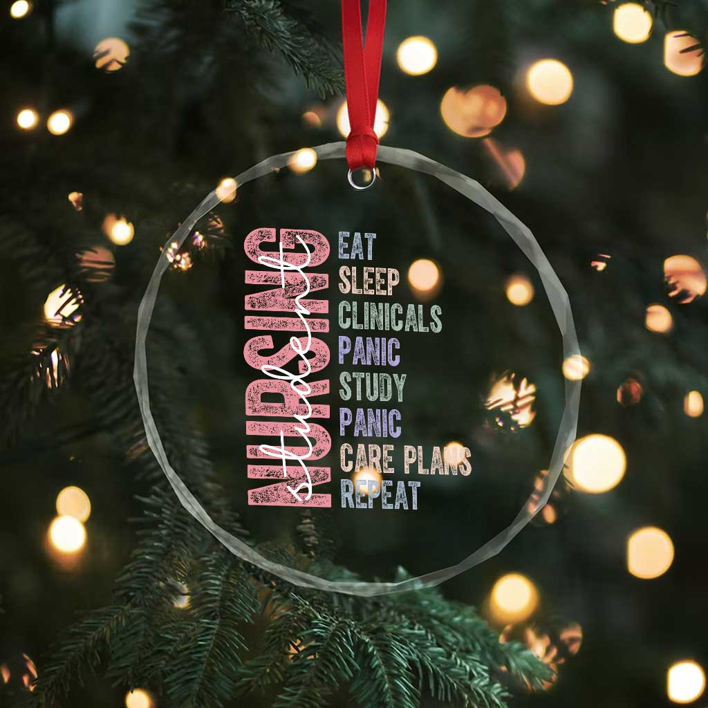 Funny Student Nurse Life Crystal Glass Ornament Eat Sleep Clinicals Panic Study Repeat