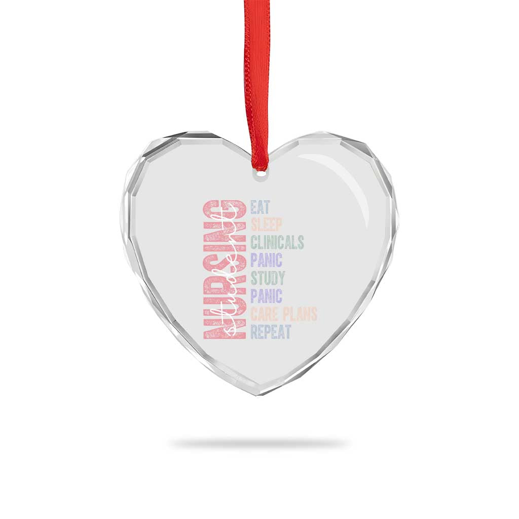 Funny Student Nurse Life Heart Crystal Glass Ornament Eat Sleep Clinicals Panic Study Repeat