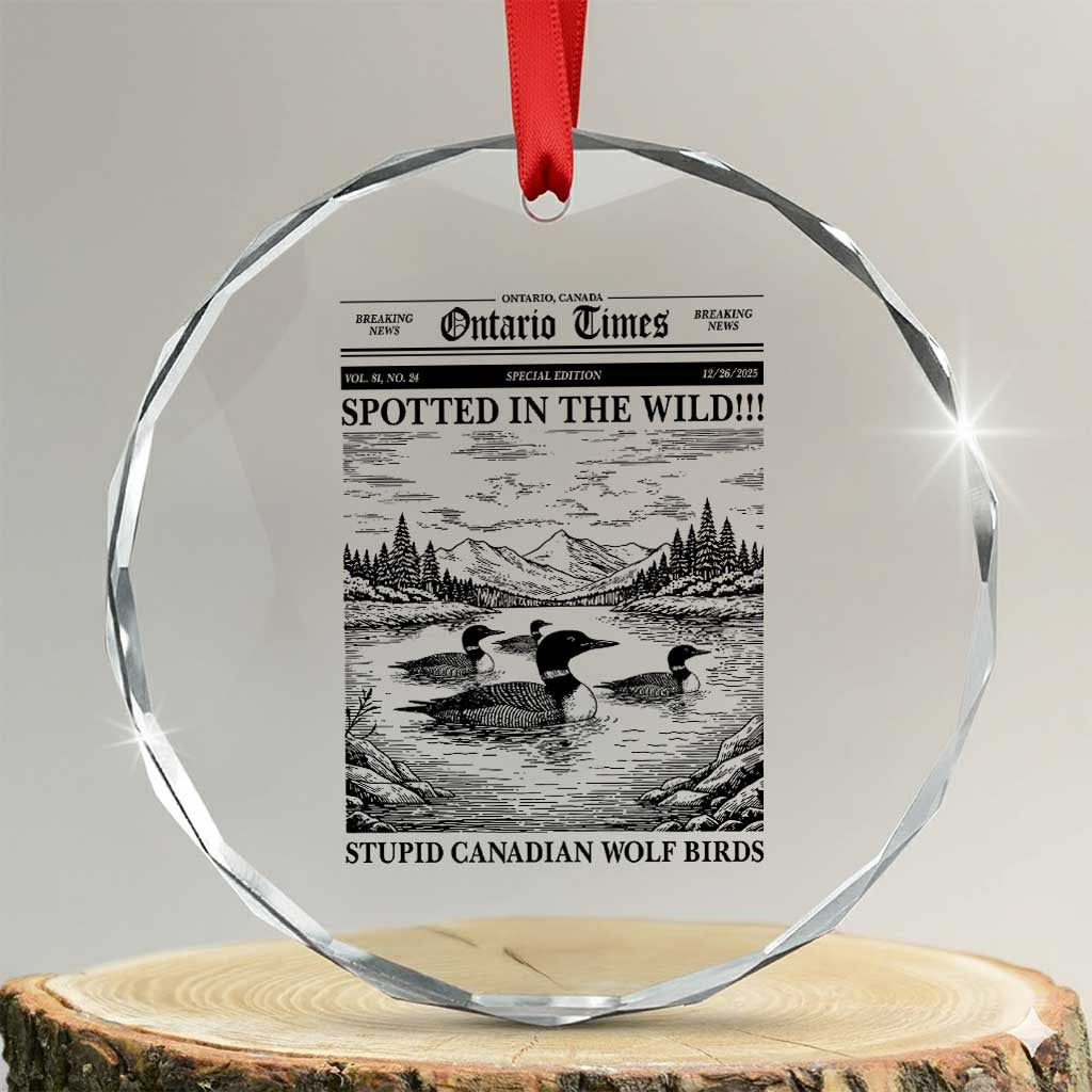 Funny Stupid Canadian Wolf Bird Crystal Glass Ornament Funny Common Loon Newspaper LGBT Hockey