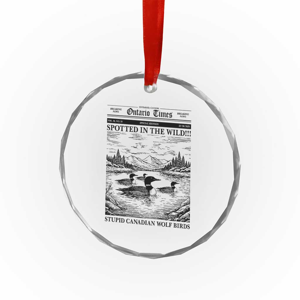 Funny Stupid Canadian Wolf Bird Crystal Glass Ornament Funny Common Loon Newspaper LGBT Hockey