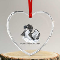 Funny Stupid Canadian Wolf Bird Heart Crystal Glass Ornament Common Loon with Hockey Puck Bird Meme - Wonder Print Shop
