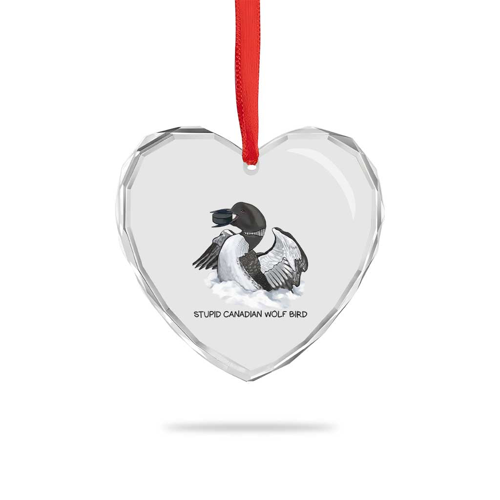 Funny Stupid Canadian Wolf Bird Heart Crystal Glass Ornament Common Loon with Hockey Puck Bird Meme - Wonder Print Shop