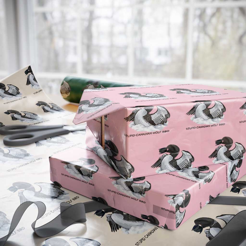 Funny Stupid Canadian Wolf Bird Wrapping Paper Roll Common Loon with Hockey Puck Bird Meme - Wonder Print Shop