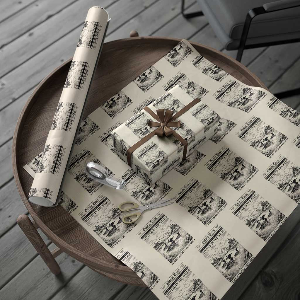 Funny Stupid Canadian Wolf Bird Wrapping Paper Roll Funny Common Loon Newspaper LGBT Hockey