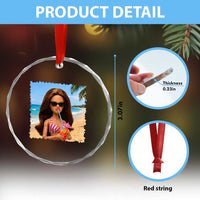 Funny Summer Doll Face Meme Crystal Glass Ornament Tropical Beach Party Graphic