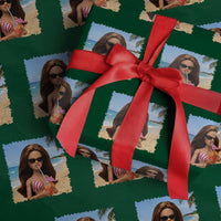 Funny Summer Doll Face Meme Wrapping Paper Roll Tropical Beach Party Graphic