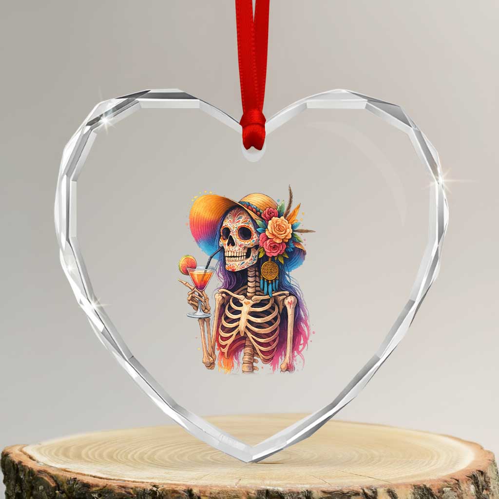 Funny Summer Sugar Skull Cocktail Lover Heart Crystal Glass Ornament