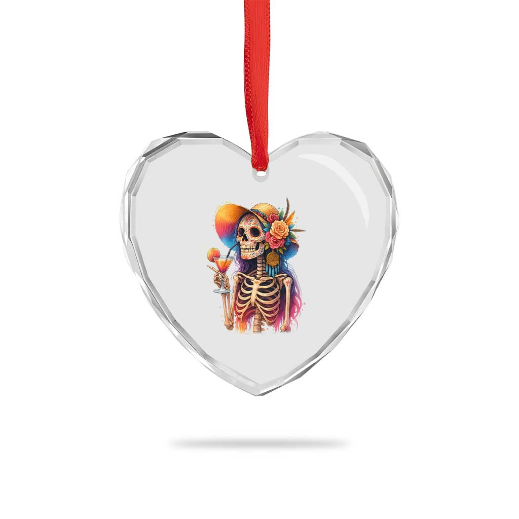 Funny Summer Sugar Skull Cocktail Lover Heart Crystal Glass Ornament