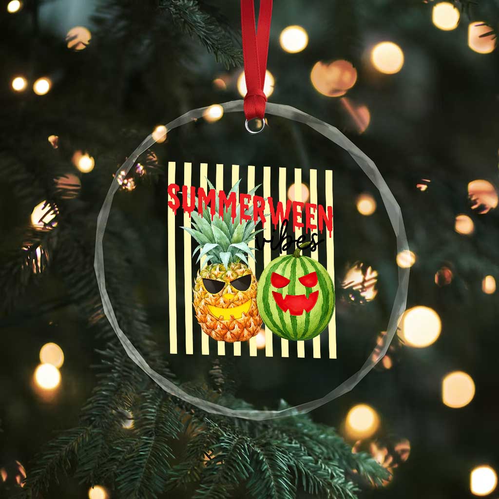Funny Summerween Fruit Crystal Glass Ornament Spooky Pineapple Watermelon Graphic