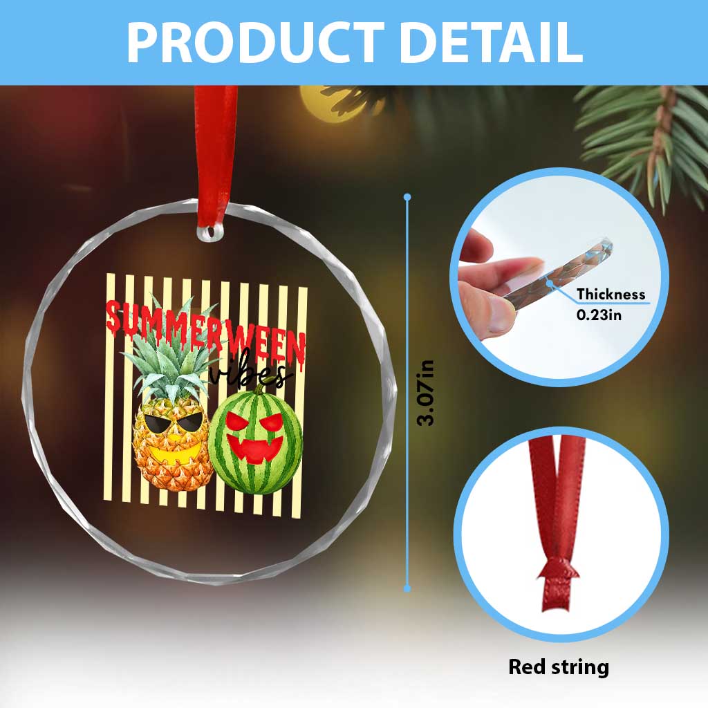 Funny Summerween Fruit Crystal Glass Ornament Spooky Pineapple Watermelon Graphic