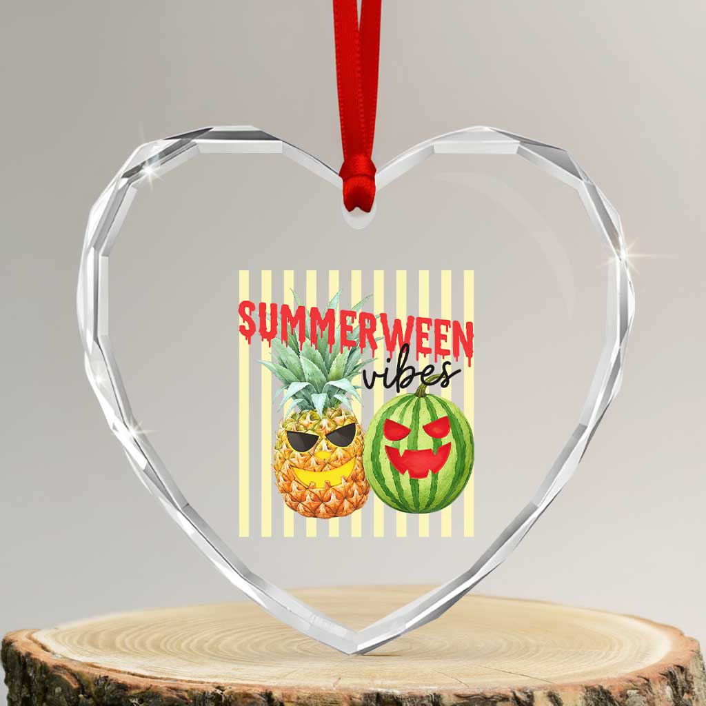 Funny Summerween Fruit Heart Crystal Glass Ornament Spooky Pineapple Watermelon Graphic