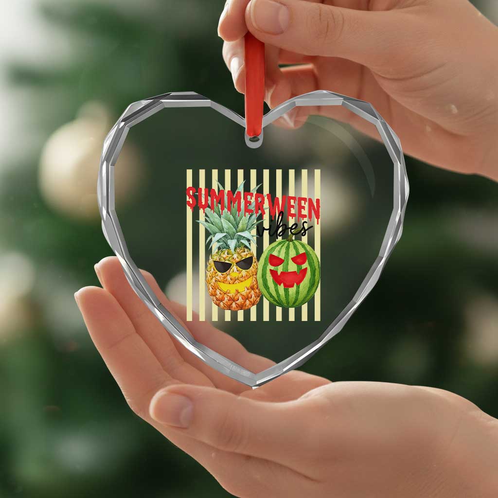 Funny Summerween Fruit Heart Crystal Glass Ornament Spooky Pineapple Watermelon Graphic