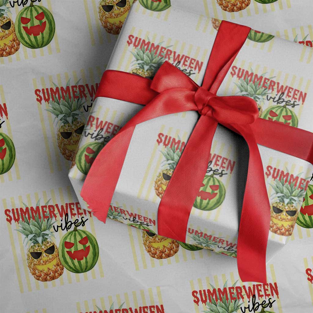 Funny Summerween Fruit Wrapping Paper Roll Spooky Pineapple Watermelon Graphic