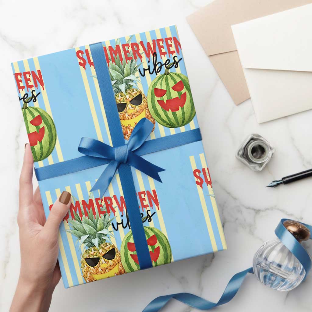 Funny Summerween Fruit Wrapping Paper Roll Spooky Pineapple Watermelon Graphic