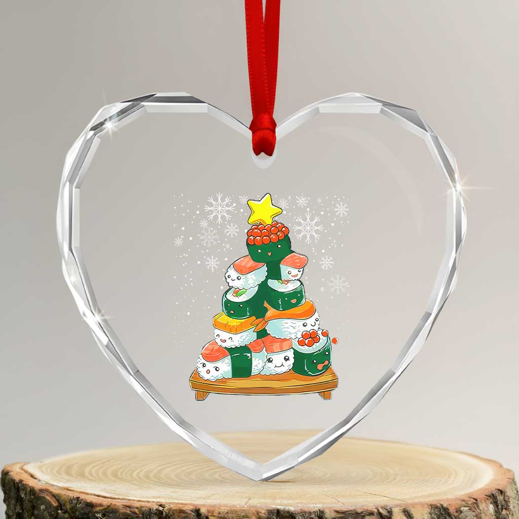 Funny Sushi Christmas Tree Heart Crystal Glass Ornament Cute Japanese Xmas - Wonder Print Shop