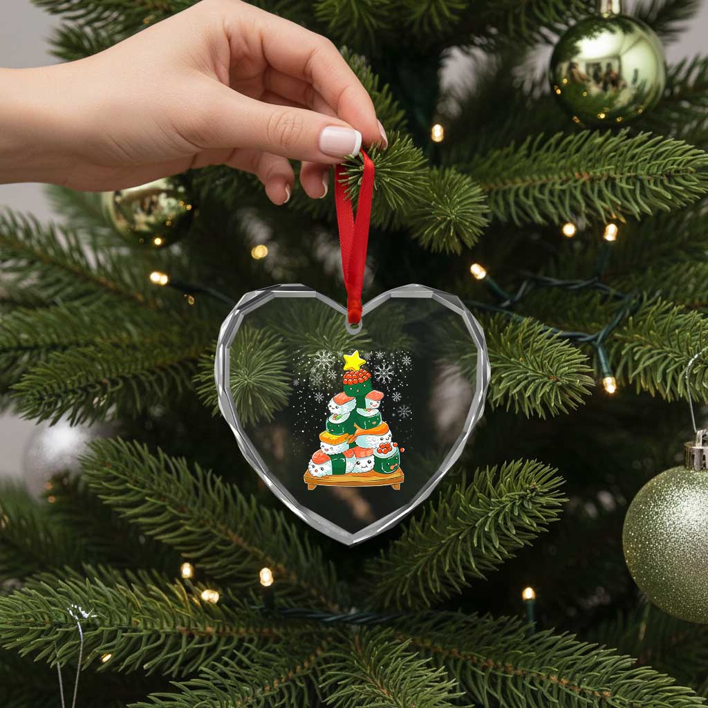Funny Sushi Christmas Tree Heart Crystal Glass Ornament Cute Japanese Xmas - Wonder Print Shop