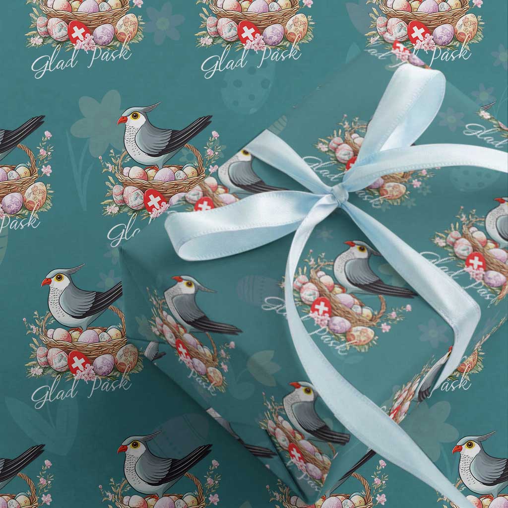 Funny Swedish Easter Day Wrapping Paper Roll Glad Pask Easter Eggs Cuckoo Bird