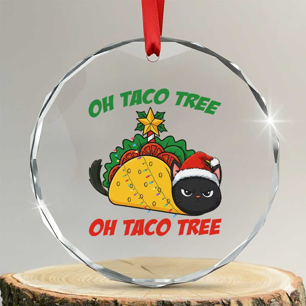 Funny Taco Cat Tree Christmas Crystal Glass Ornament - Wonder Print Shop