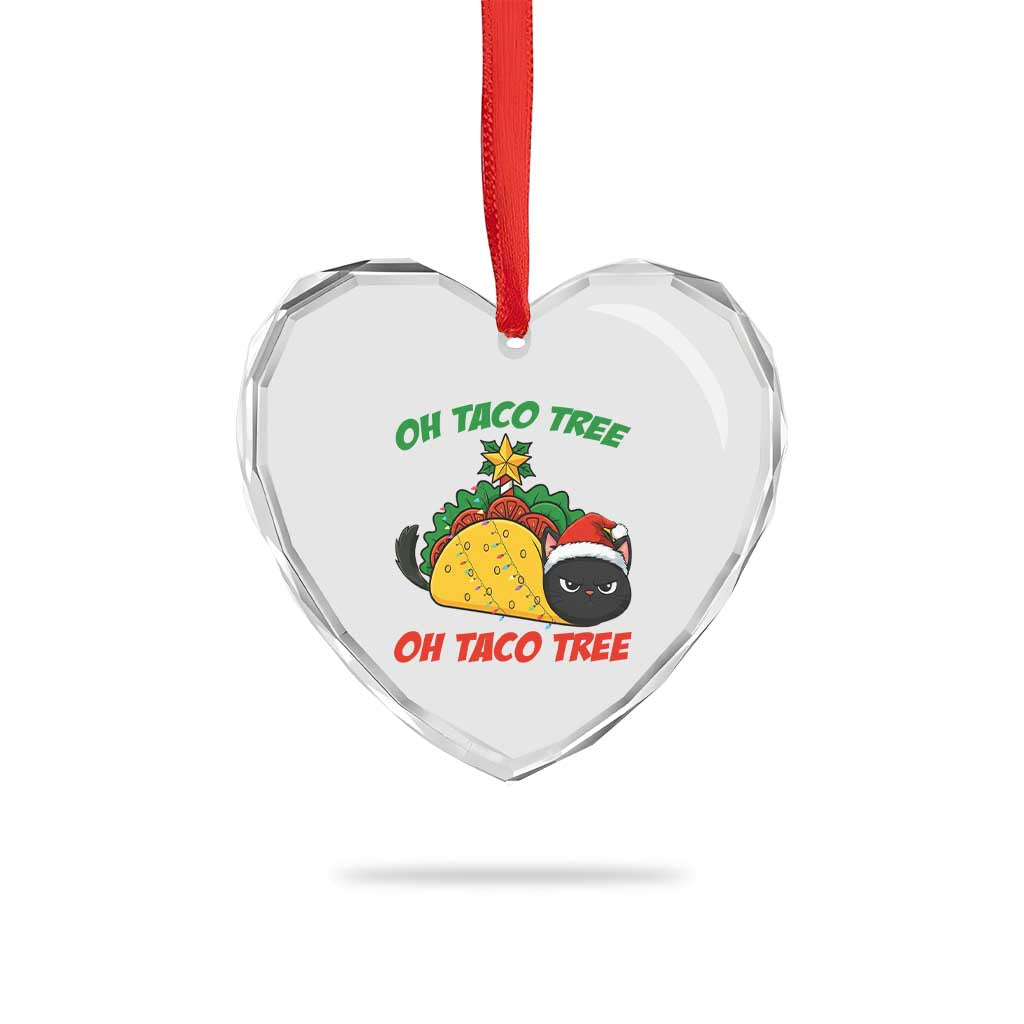 Funny Taco Cat Tree Christmas Heart Crystal Glass Ornament - Wonder Print Shop