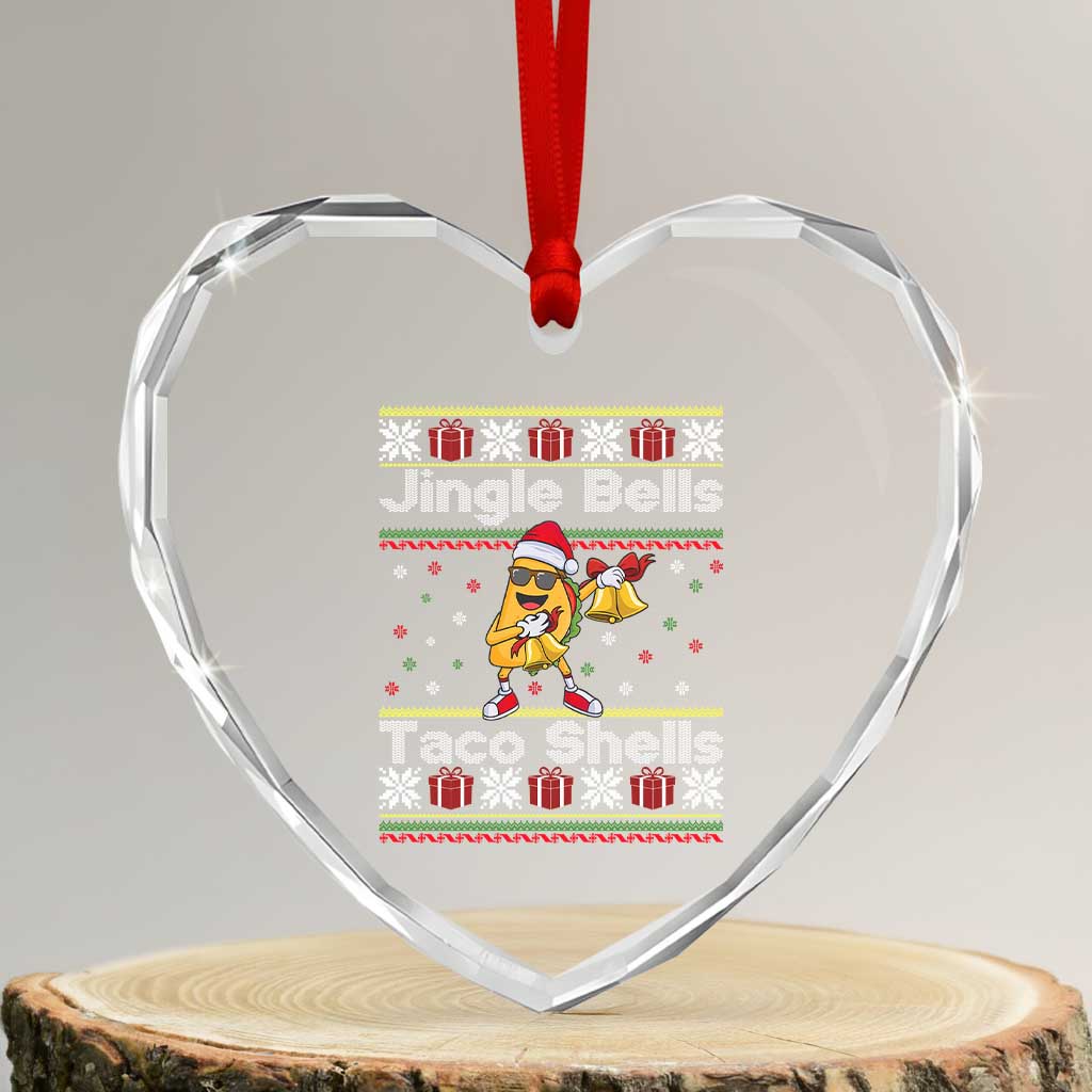 Funny Taco Christmas Heart Crystal Glass Ornament Jigle Bells Taco Shells - Wonder Print Shop