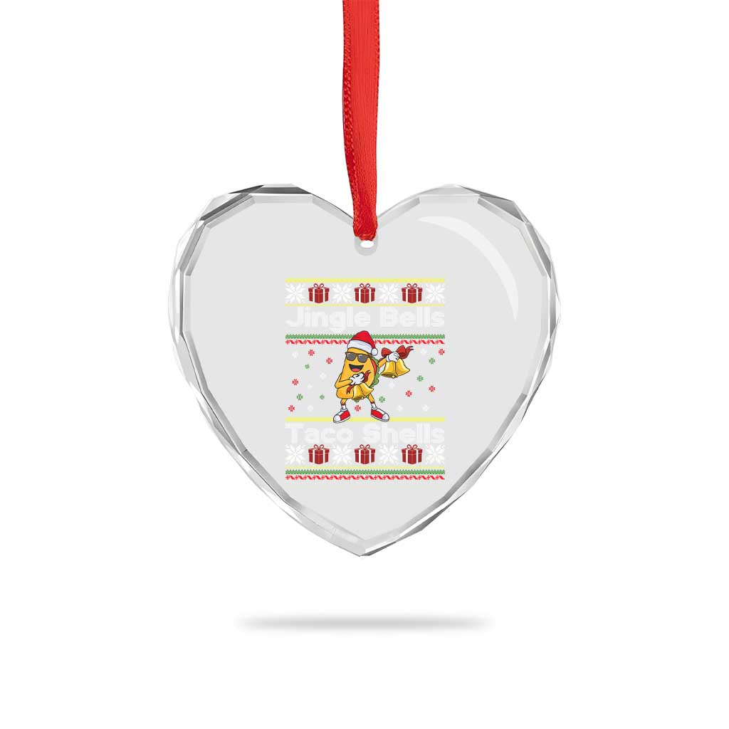 Funny Taco Christmas Heart Crystal Glass Ornament Jigle Bells Taco Shells - Wonder Print Shop