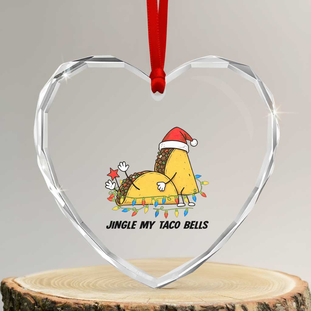 Funny Taco Christmas Heart Crystal Glass Ornament Jingle My Taco Bells - Wonder Print Shop