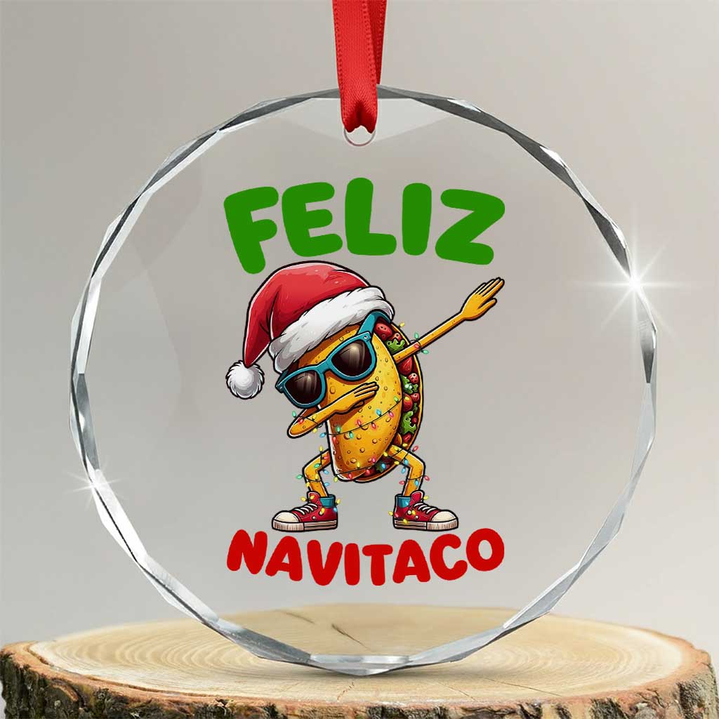 Funny Taco Mexican Christmas Crystal Glass Ornament Feliz Navitaco - Wonder Print Shop