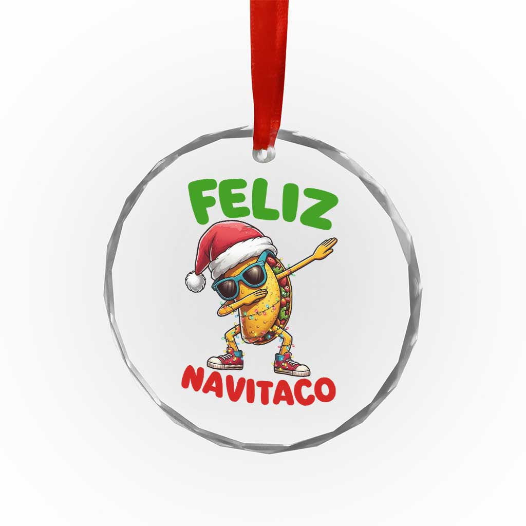 Funny Taco Mexican Christmas Crystal Glass Ornament Feliz Navitaco - Wonder Print Shop