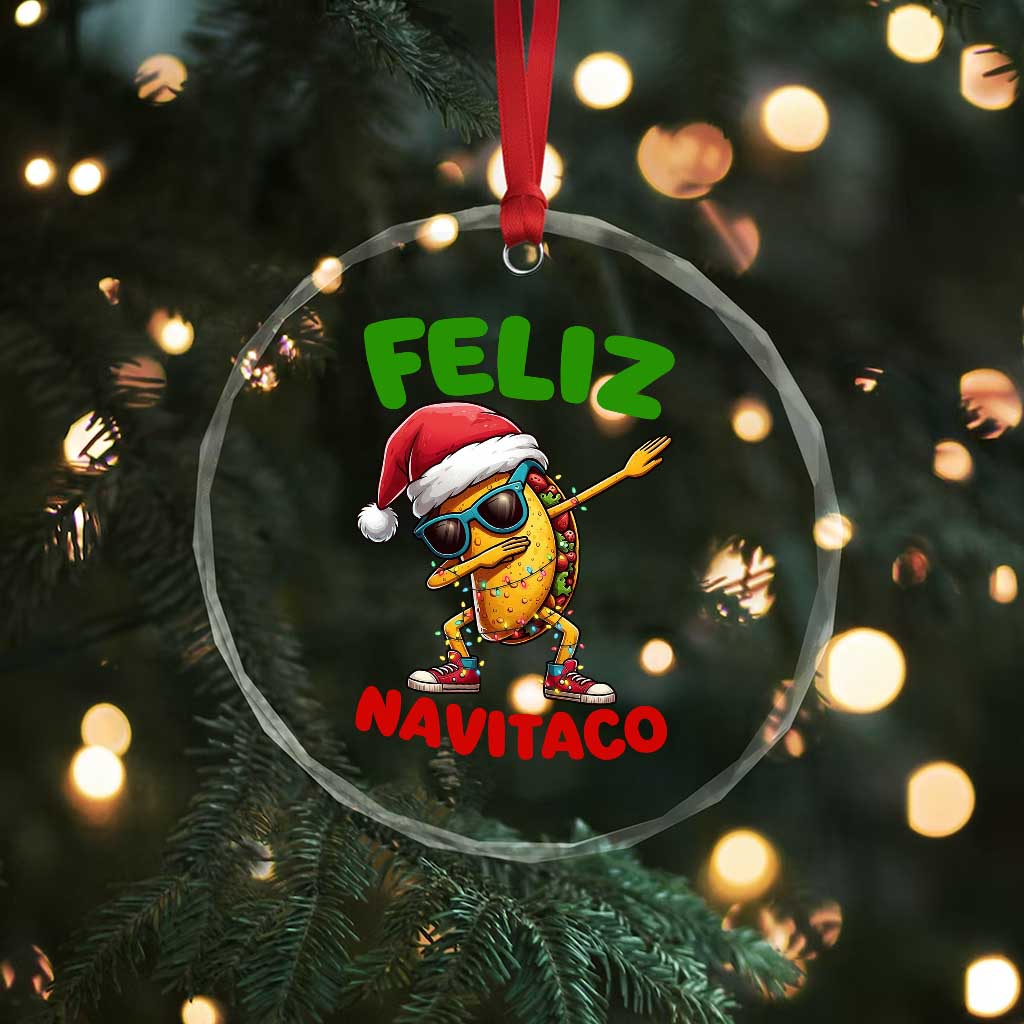 Funny Taco Mexican Christmas Crystal Glass Ornament Feliz Navitaco - Wonder Print Shop