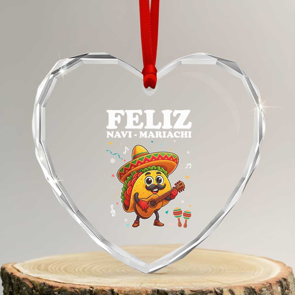 Funny Taco Mexican Christmas Heart Crystal Glass Ornament Feliz Navi Mariachi - Wonder Print Shop