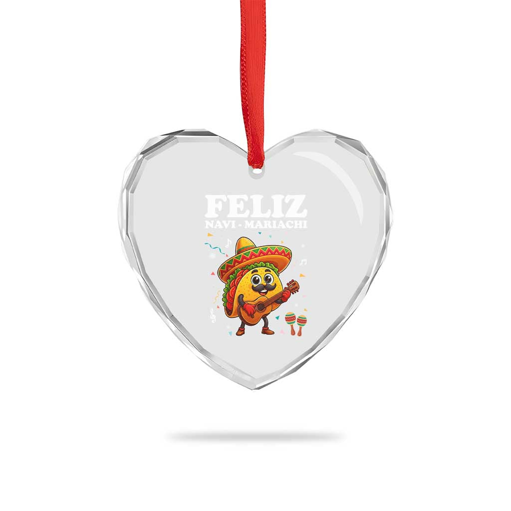 Funny Taco Mexican Christmas Heart Crystal Glass Ornament Feliz Navi Mariachi - Wonder Print Shop