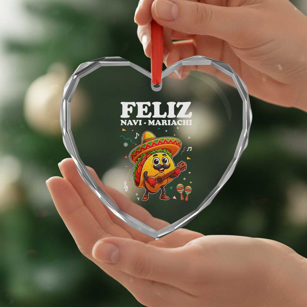 Funny Taco Mexican Christmas Heart Crystal Glass Ornament Feliz Navi Mariachi - Wonder Print Shop