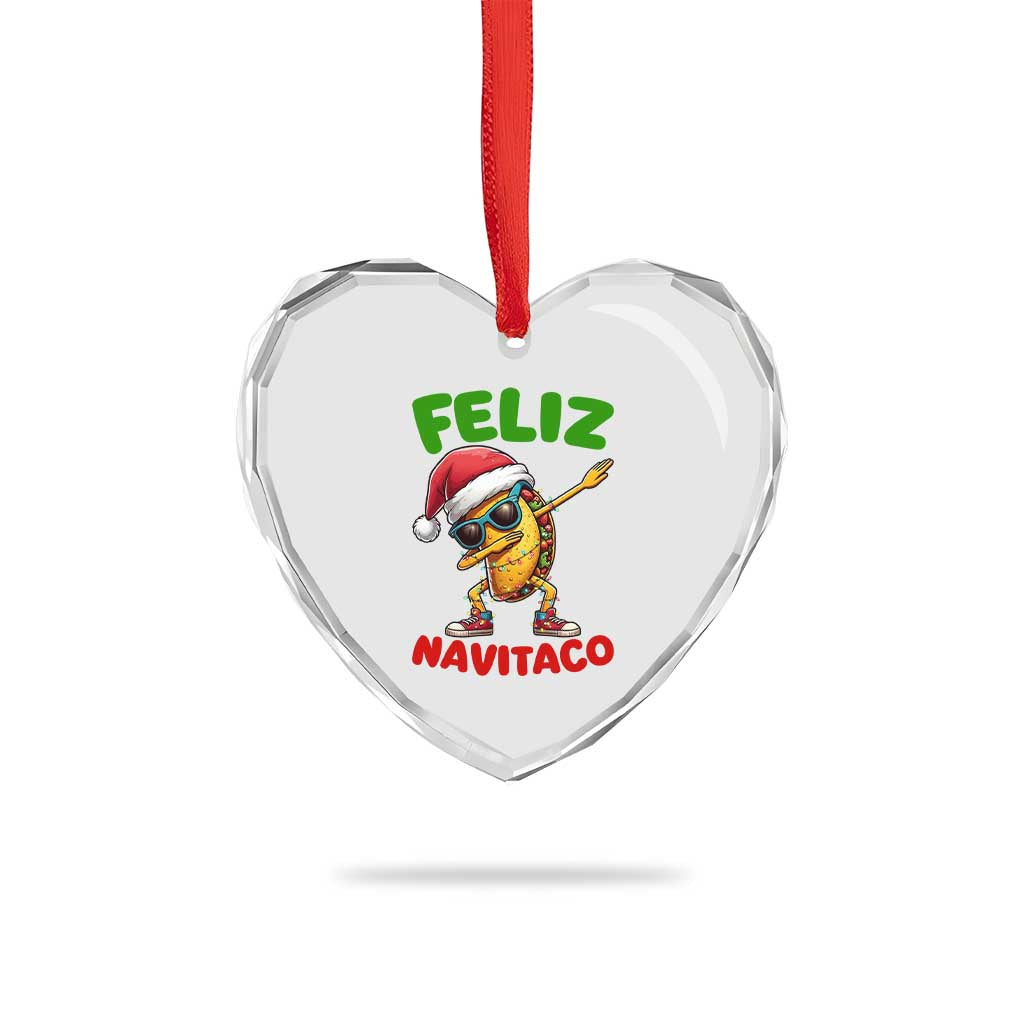 Funny Taco Mexican Christmas Heart Crystal Glass Ornament Feliz Navitaco - Wonder Print Shop