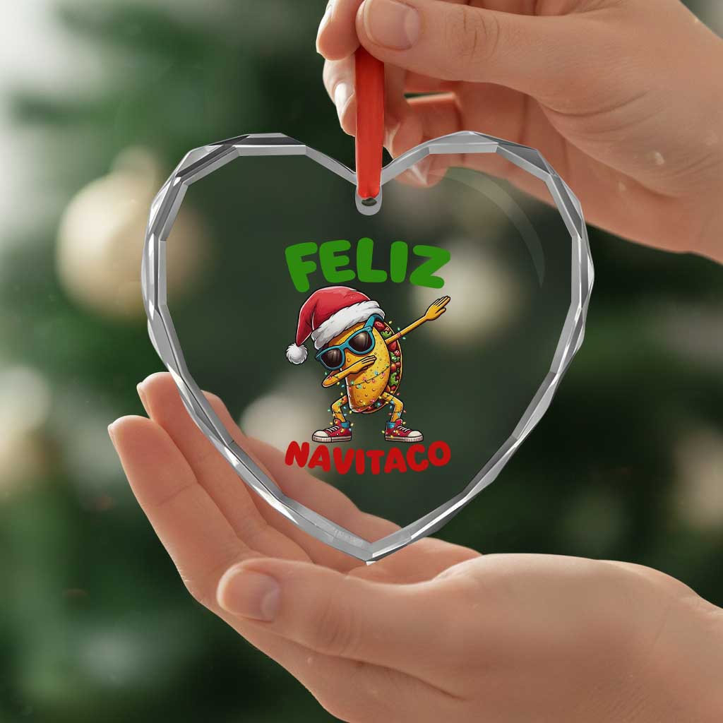 Funny Taco Mexican Christmas Heart Crystal Glass Ornament Feliz Navitaco - Wonder Print Shop
