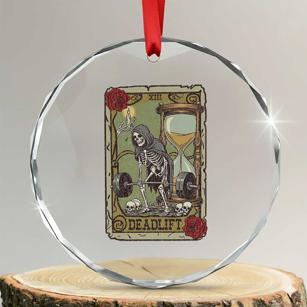 Funny Tarot Card Deadlifts Gym Workout Skeleton Crystal Glass Ornament