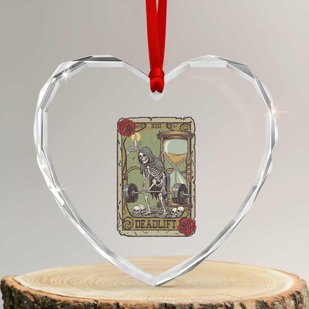 Funny Tarot Card Deadlifts Gym Workout Skeleton Heart Crystal Glass Ornament