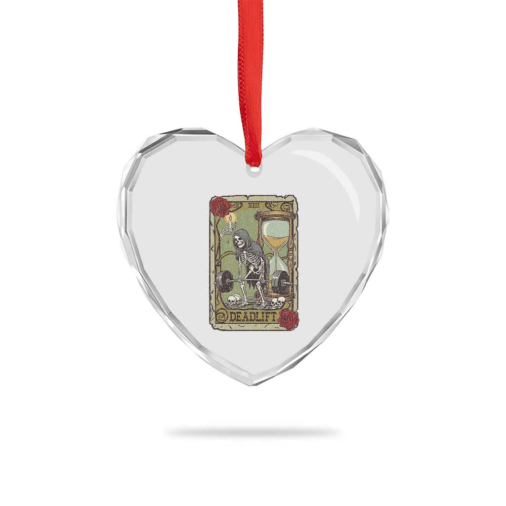 Funny Tarot Card Deadlifts Gym Workout Skeleton Heart Crystal Glass Ornament