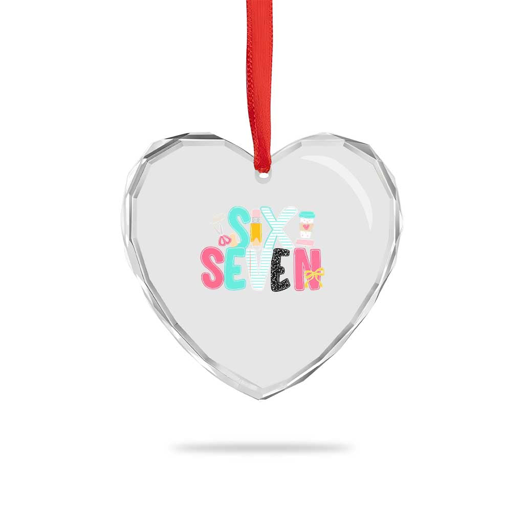 Funny Teacher Six Seven Heart Crystal Glass Ornament 6 7 Meme - Wonder Print Shop