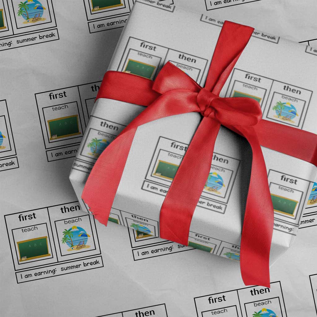 Funny Teacher Summer Break Wrapping Paper Roll First Teach Then Beach Vacation Mode - Wonder Print Shop