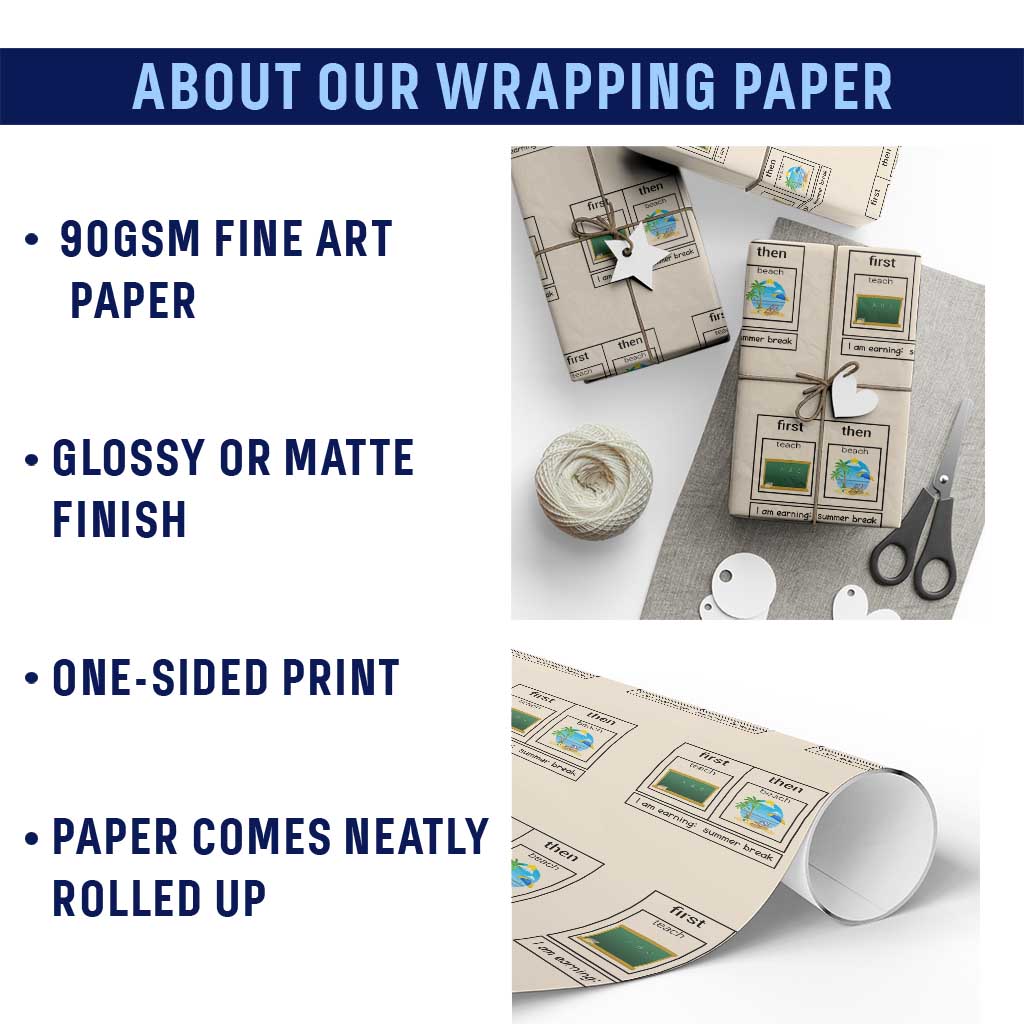 Funny Teacher Summer Break Wrapping Paper Roll First Teach Then Beach Vacation Mode - Wonder Print Shop