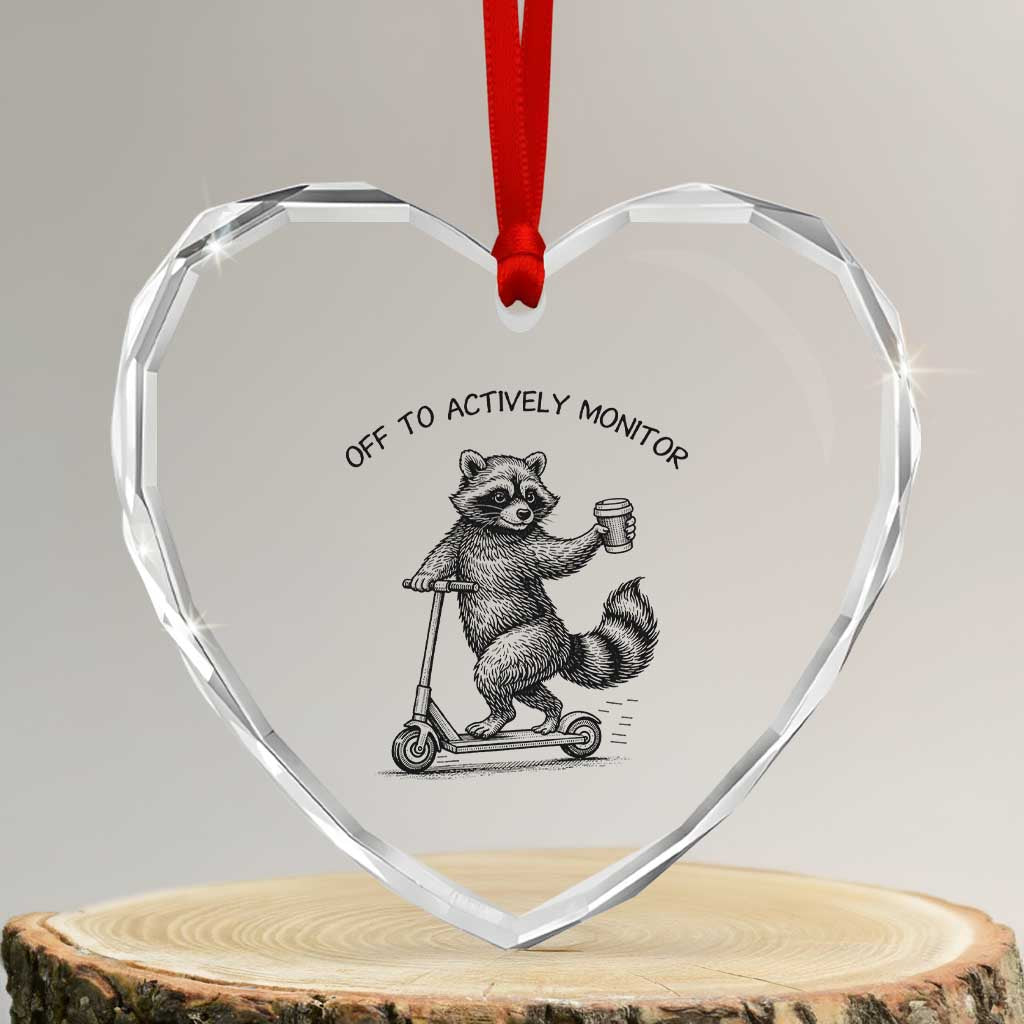 Funny Teacher Testing Day Heart Crystal Glass Ornament Silly Raccoon Proctor Off To Actively Monitor